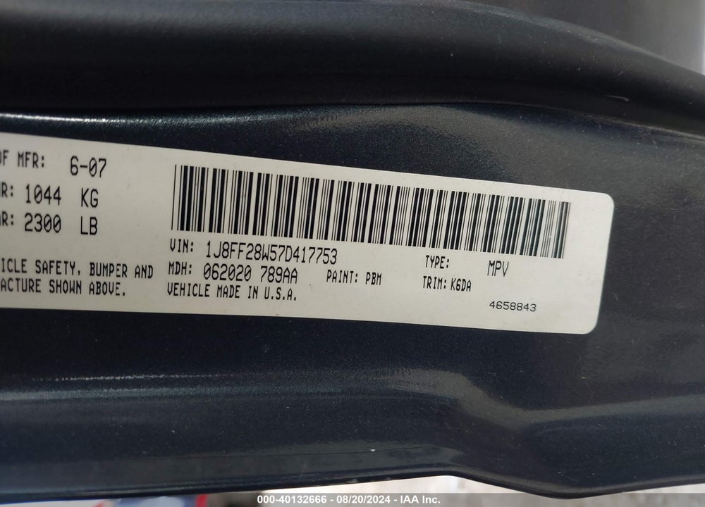 2007 JEEP PATRIOT SPORT VIN: 1J8FF28W57D417753