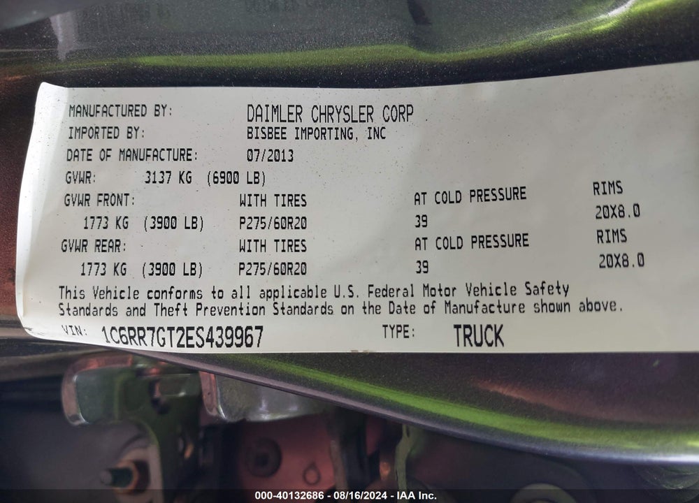 2014 RAM 1500 SLT VIN: 1C6RR7GT2ES439967