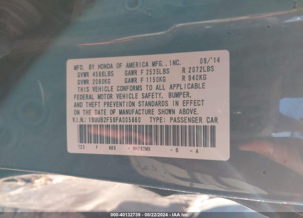 2015 ACURA TLX V6 TECH VIN: 19UUB2F59FA005860