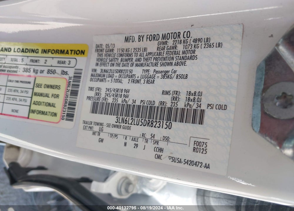 2013 LINCOLN MKZ HYBRID VIN: 3LN6L2LU5DR823150