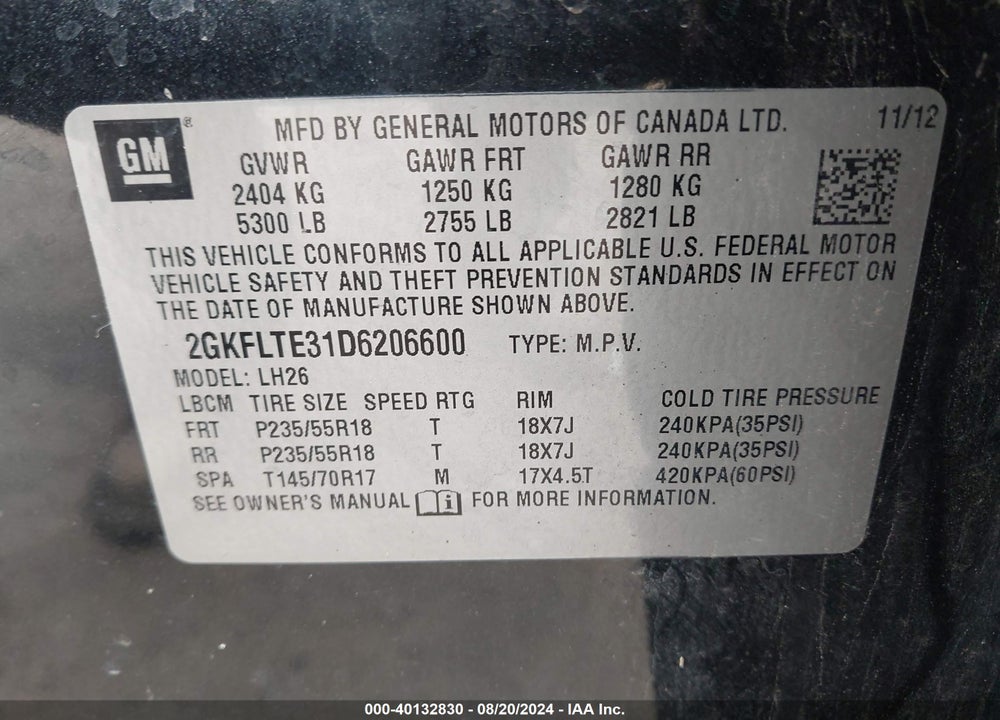 2013 GMC TERRAIN VIN: 2GKFLTE31D6206600