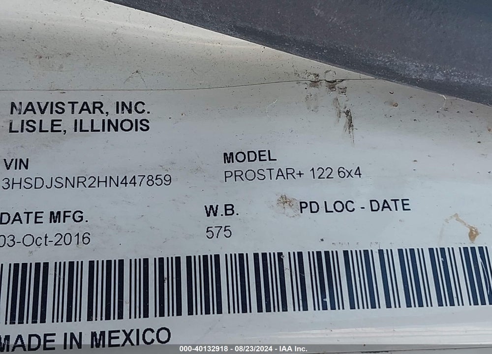 2017 INTERNATIONAL PROSTAR VIN: 3HSDJSNR2HN447859