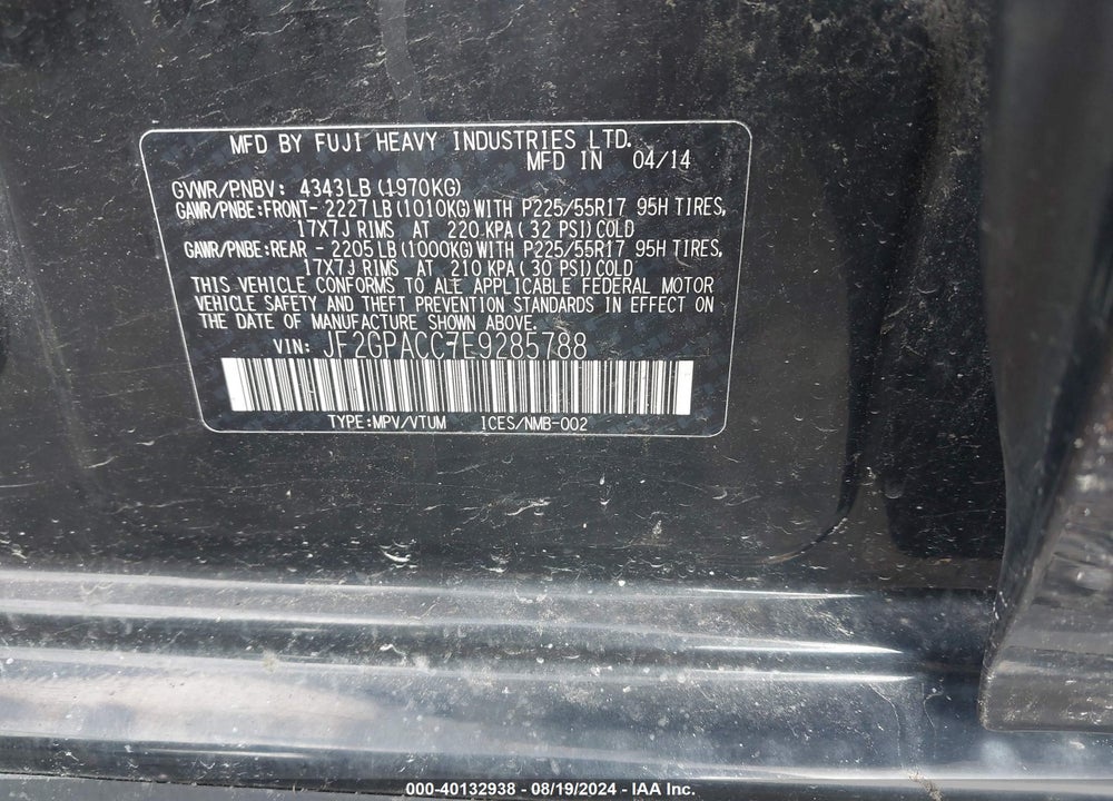 2014 SUBARU XV CROSSTREK 2.0I PREMIUM VIN: JF2GPACC7E9285788