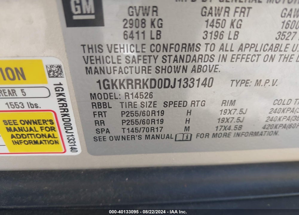 2013 GMC ACADIA SLT-1 VIN: 1GKKRRKD0DJ133140