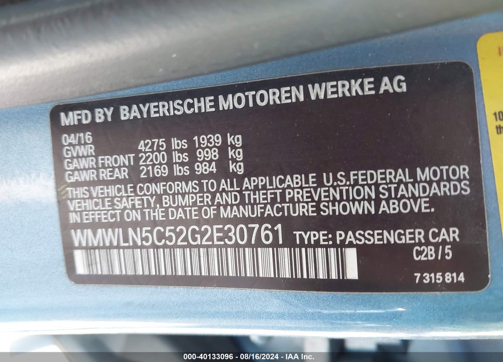 2016 MINI CLUBMAN COOPER VIN: WMWLN5C52G2E30761