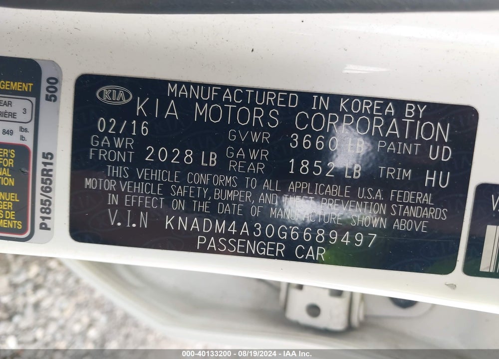 2016 KIA RIO LX VIN: KNADM4A30G6689497