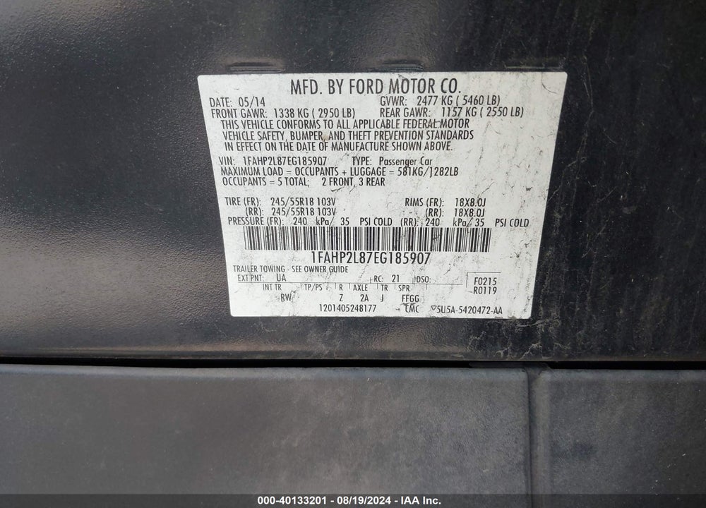 2014 FORD POLICE INTERCEPTOR VIN: 1FAHP2L87EG185907