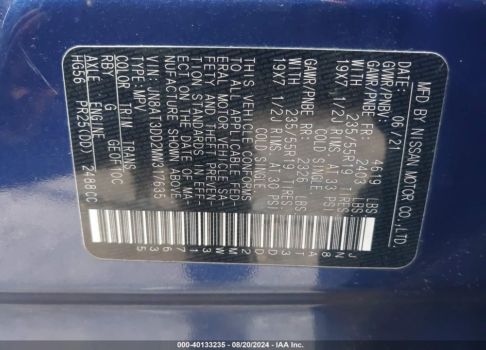 2021 NISSAN ROGUE PLATINUM INTELLIGENT AWD VIN: JN8AT3DD2MW317635