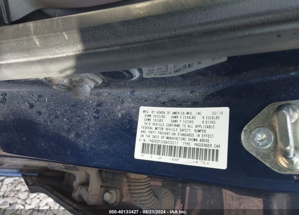 2016 HONDA ACCORD LX VIN: 1HGCR2F30GA225217
