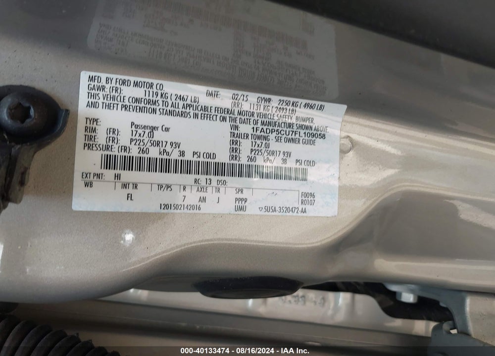 2015 FORD C-MAX ENERGI SEL VIN: 1FADP5CU7FL109058