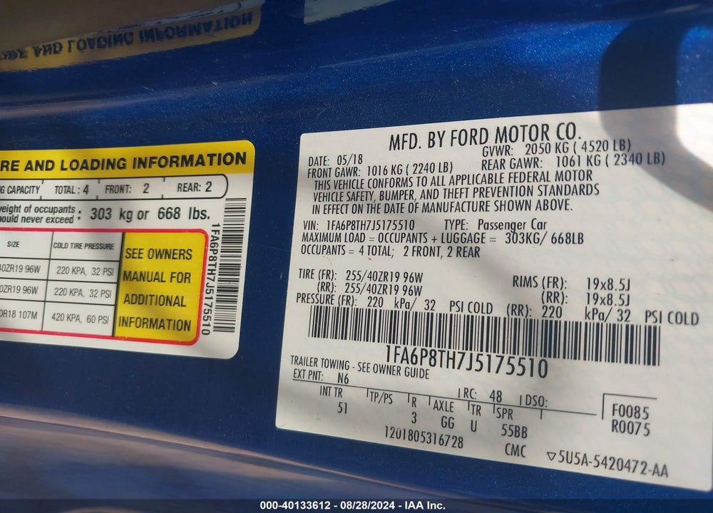 2018 FORD MUSTANG ECOBOOST VIN: 1FA6P8TH7J5175510