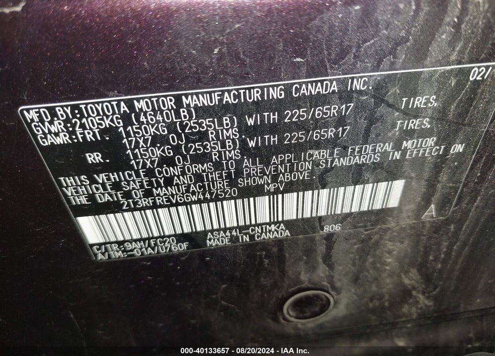 2016 TOYOTA RAV4 XLE VIN: 2T3RFREV6GW447520
