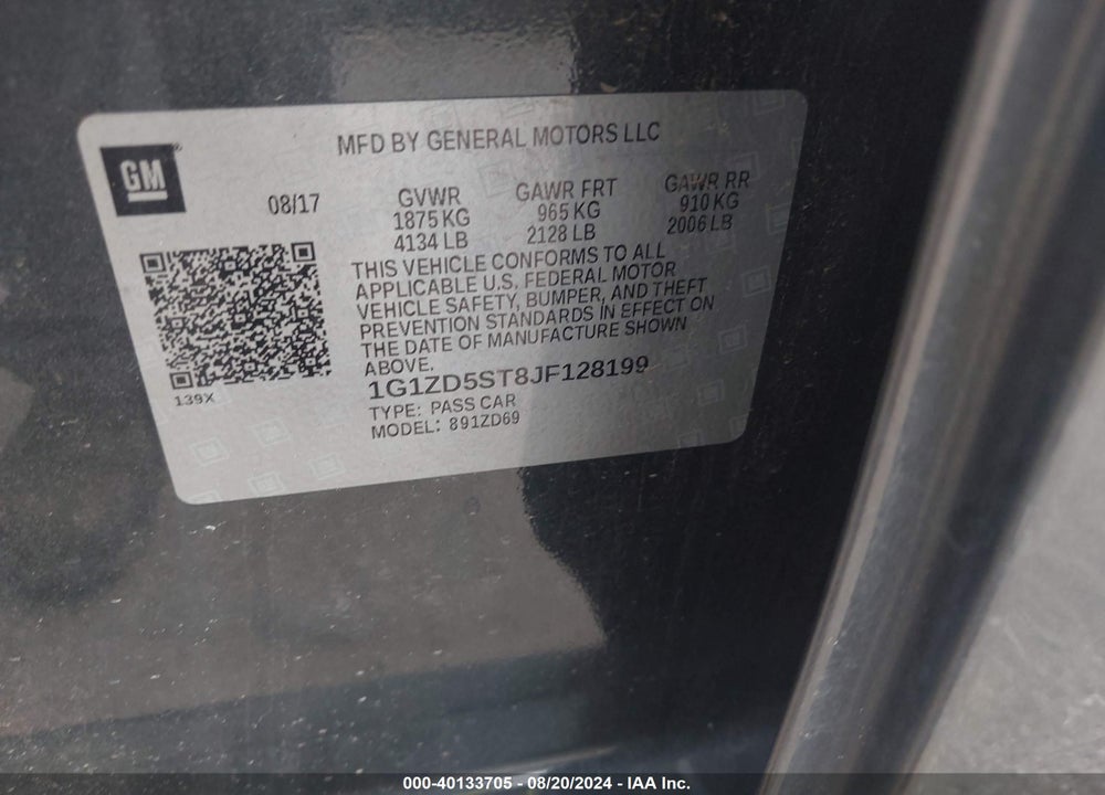 2018 CHEVROLET MALIBU LT VIN: 1G1ZD5ST8JF128199