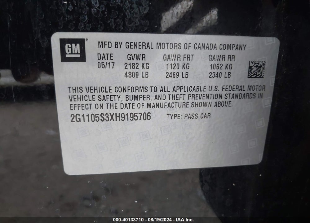 2017 CHEVROLET IMPALA 1LT VIN: 2G1105S3XH9195706