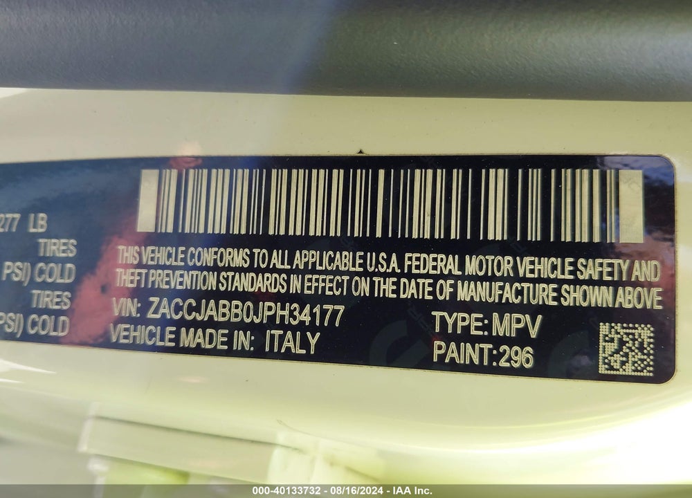 2018 JEEP RENEGADE LATITUDE FWD VIN: ZACCJABB0JPH34177