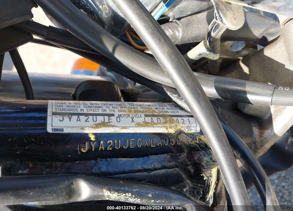 1990 YAMAHA XV250 VIN: JYA2UJE0XLA030421