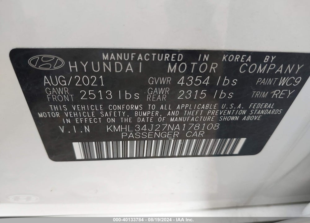 2022 HYUNDAI SONATA LIMITED VIN: KMHL34J27NA178108