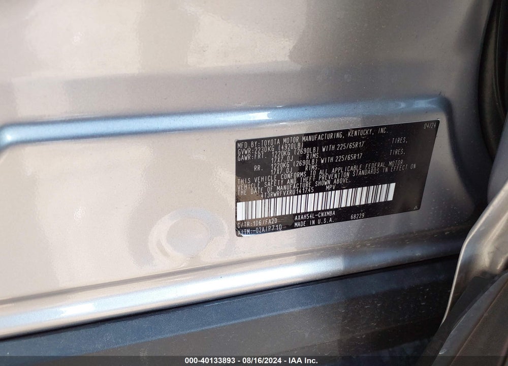 2024 TOYOTA RAV4 HYBRID XLE VIN: 4T3RWRFVXRU141745