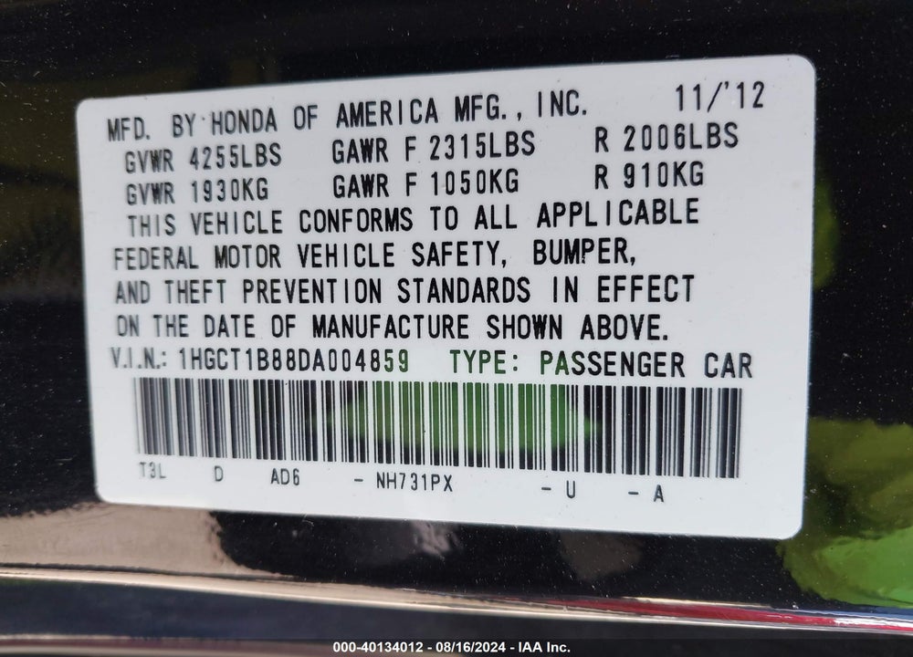 2013 HONDA ACCORD EX-L VIN: 1HGCT1B88DA004859