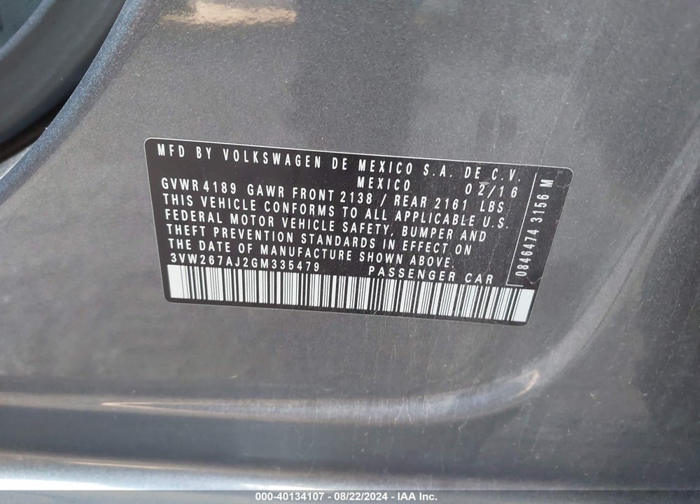 2016 VOLKSWAGEN JETTA 1.4T S VIN: 3VW267AJ2GM335479