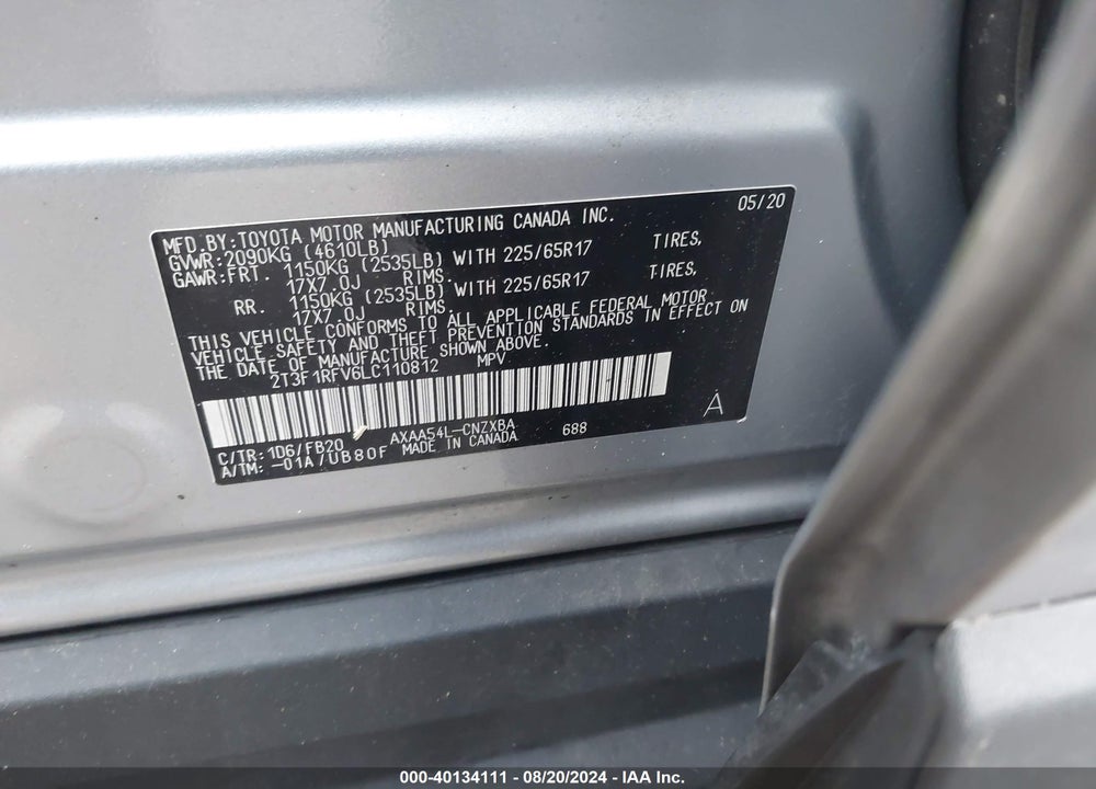 2020 TOYOTA RAV4 LE VIN: 2T3F1RFV6LC110812