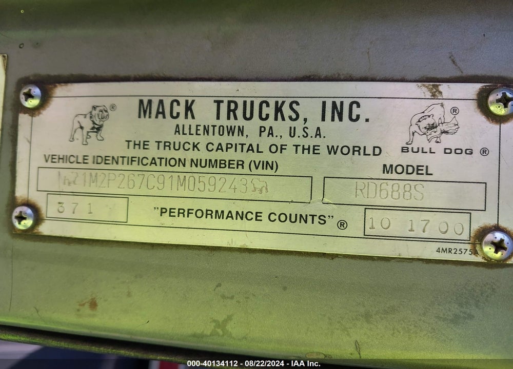 2001 MACK 600 RD600 VIN: 1M2P267C91M059243