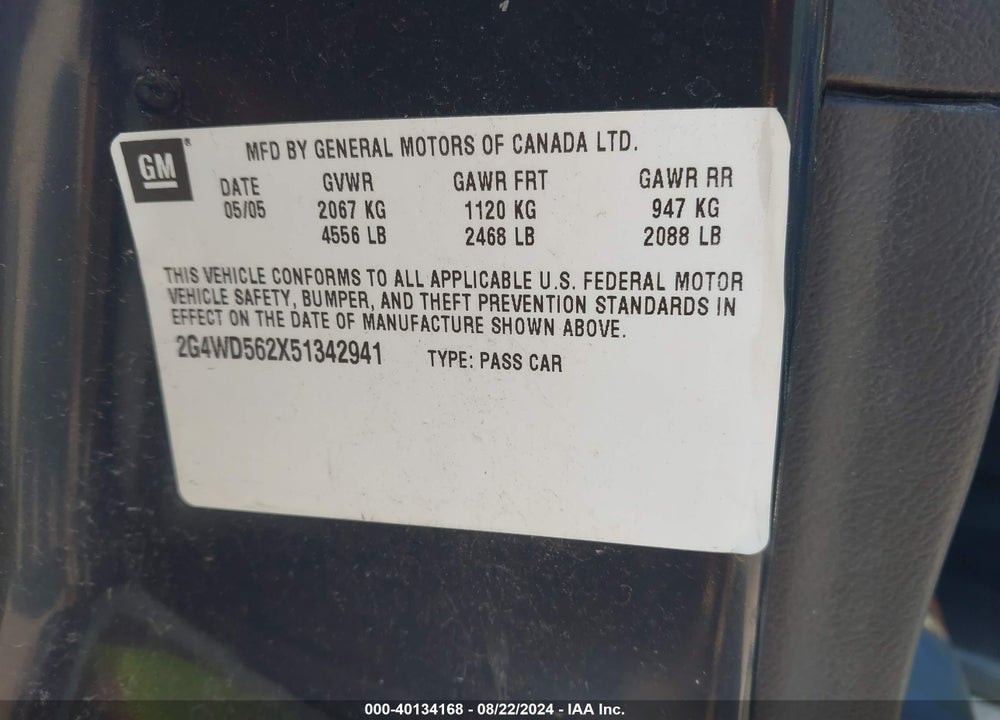 2005 BUICK LACROSSE CXL VIN: 2G4WD562X51342941