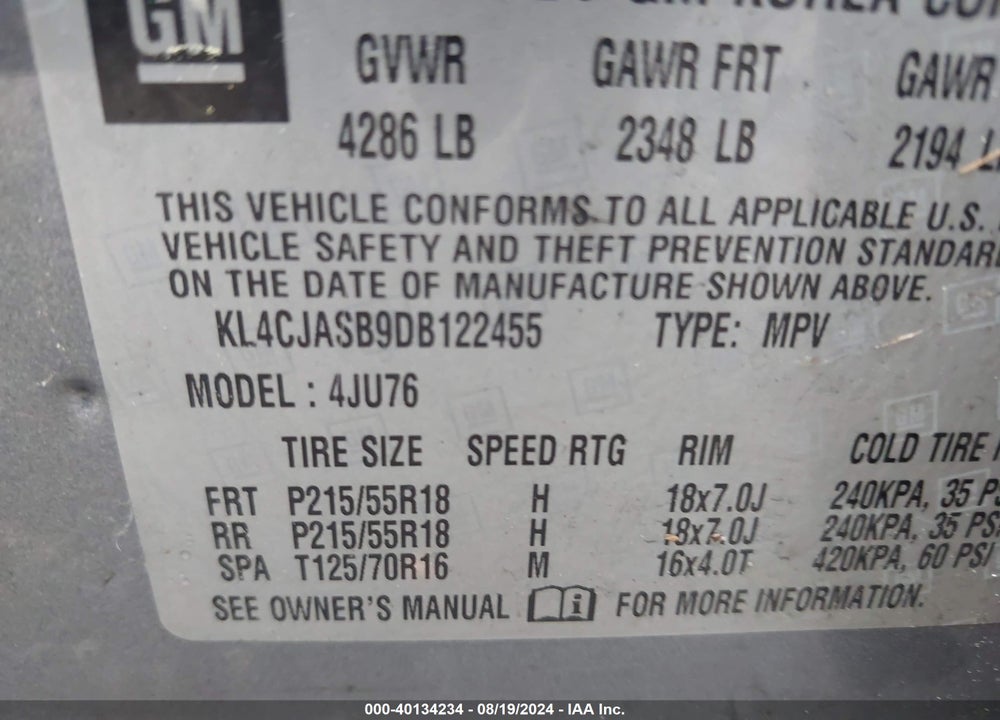 2013 BUICK ENCORE VIN: KL4CJASB9DB122455