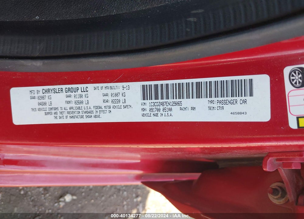 2014 DODGE AVENGER VIN: 1C3CDZAB7EN129065