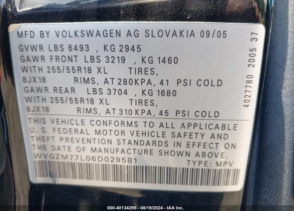 2006 VOLKSWAGEN TOUAREG V8 VIN: WVGZM77L06D029581