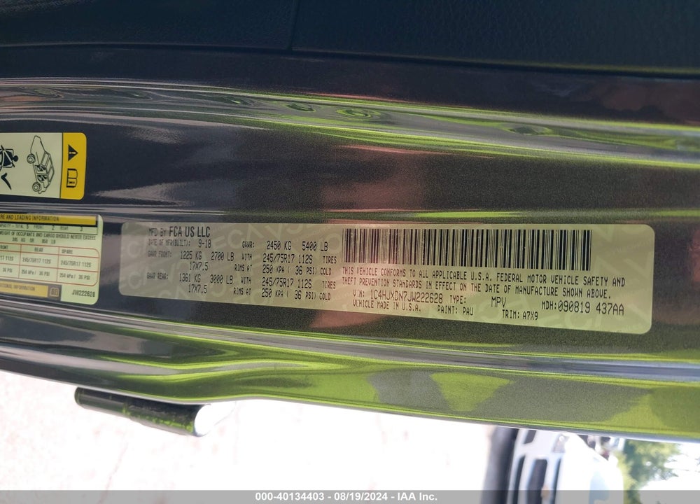 2018 JEEP WRANGLER UNLIMITED SPORT S 4X4 VIN: 1C4HJXDN7JW222628