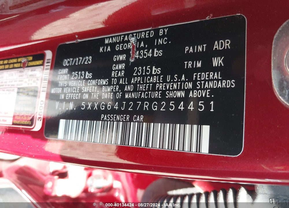 2024 KIA K5 GT LINE VIN: 5XXG64J27RG254451
