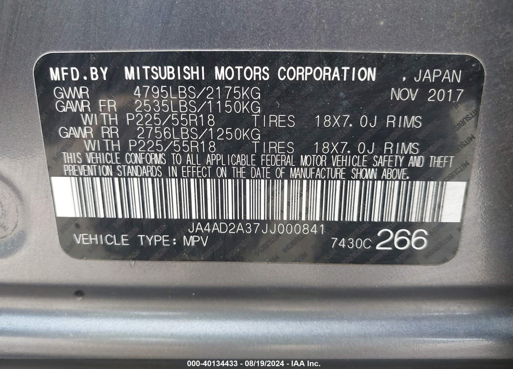 2018 MITSUBISHI OUTLANDER VIN: JA4AD2A37JJ000841