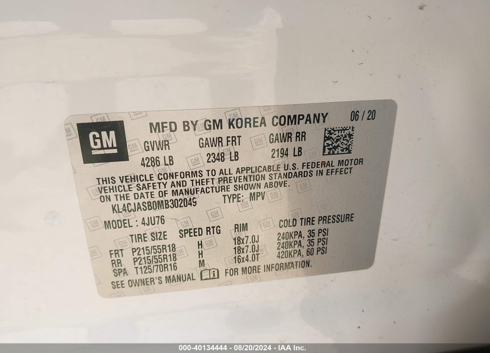 2021 BUICK ENCORE FWD PREFERRED VIN: KL4CJASB0MB302049