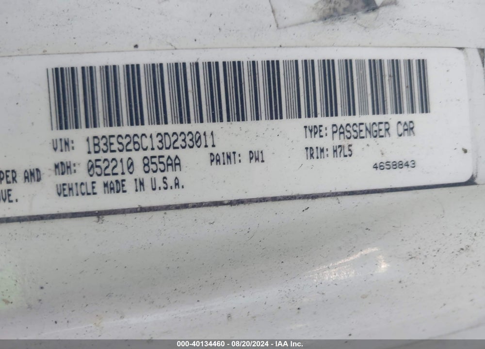 2003 DODGE NEON SE VIN: 1B3ES26C13D233011
