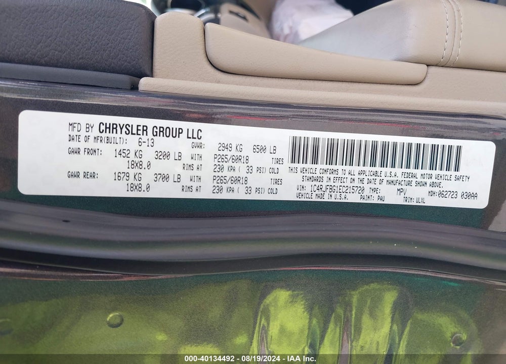 2014 JEEP GRAND CHEROKEE LIMITED VIN: 1C4RJFBG1EC215720