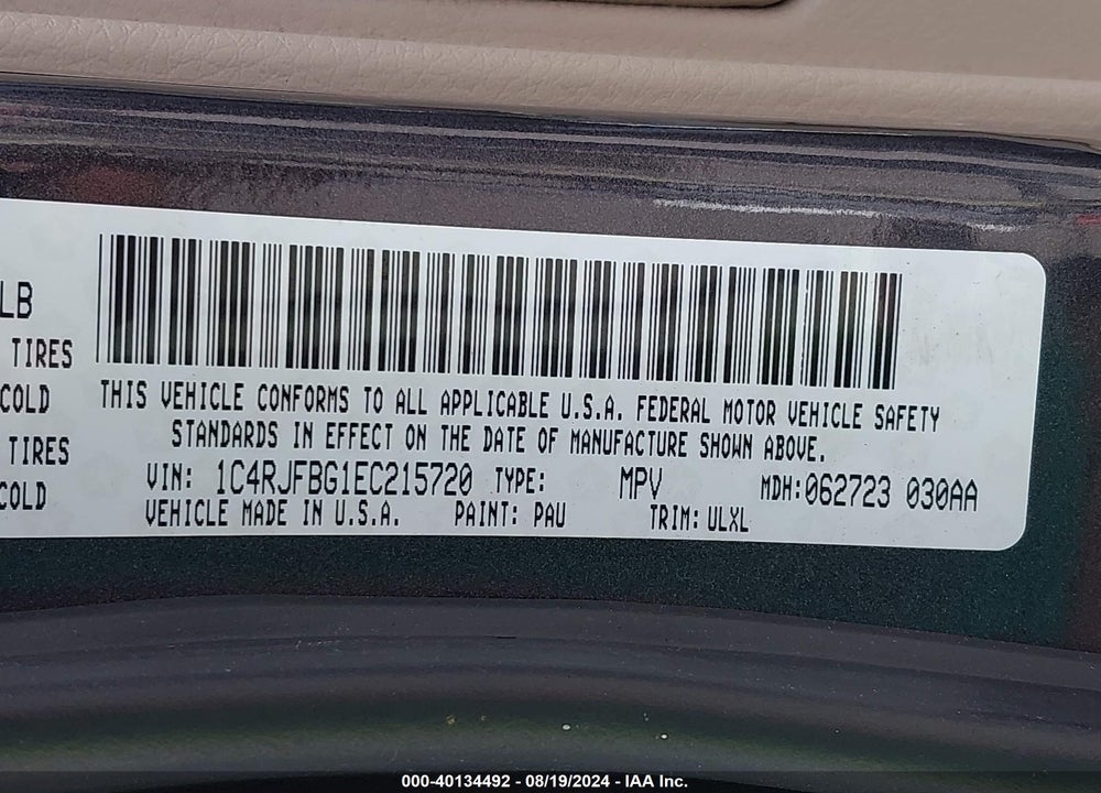 2014 JEEP GRAND CHEROKEE LIMITED VIN: 1C4RJFBG1EC215720