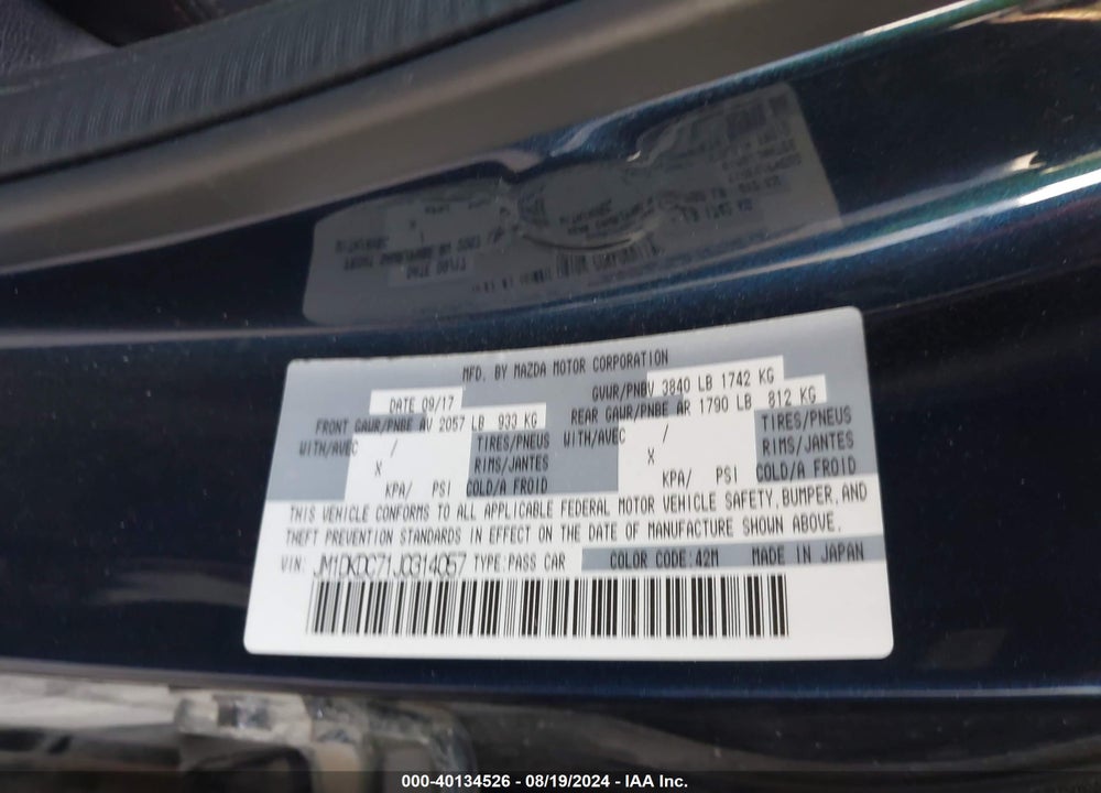 2018 MAZDA CX-3 TOURING VIN: JM1DKDC71J0314057