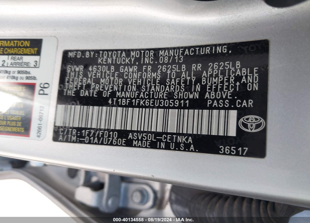 2014 TOYOTA CAMRY LE VIN: 4T1BF1FK6EU305911
