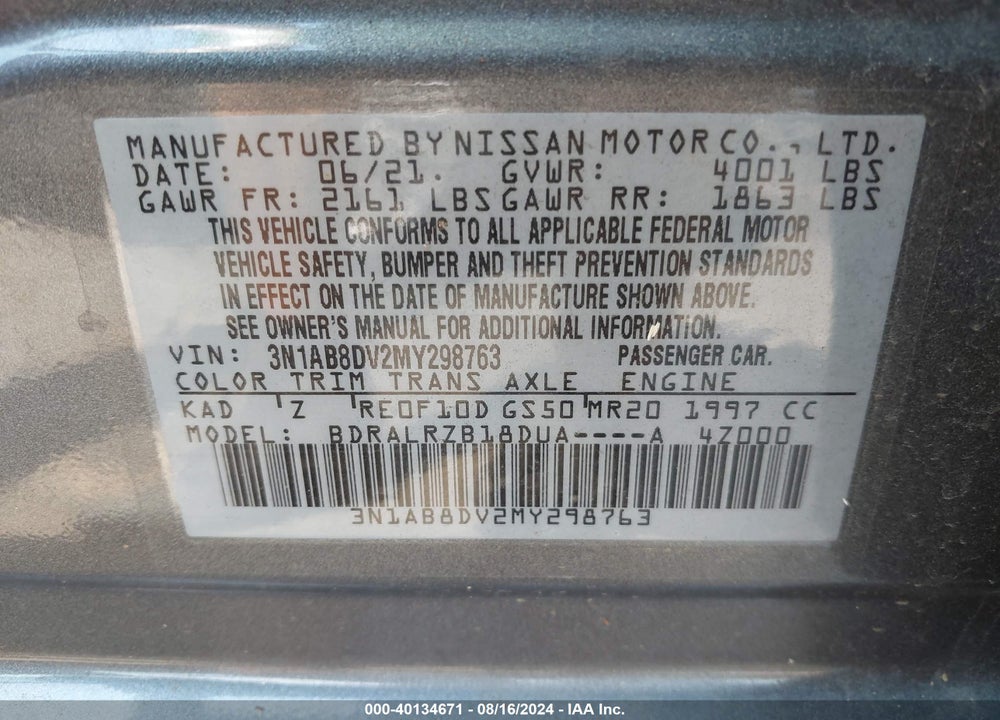 2021 NISSAN SENTRA SR XTRONIC CVT VIN: 3N1AB8DV2MY298763