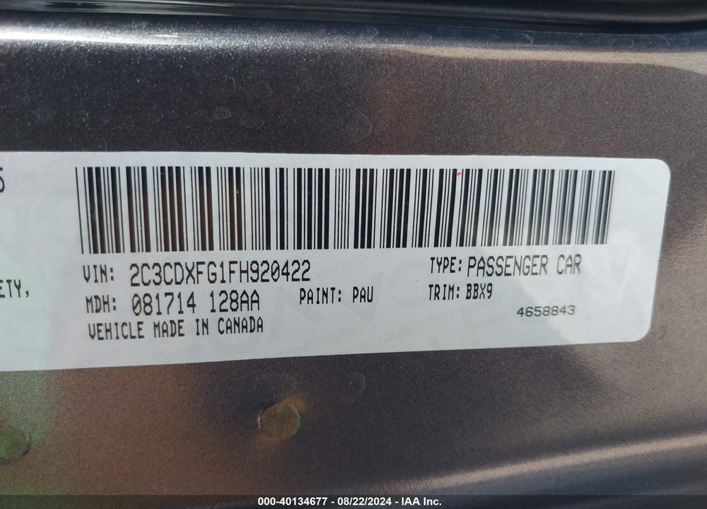 2015 DODGE CHARGER SE VIN: 2C3CDXFG1FH920422