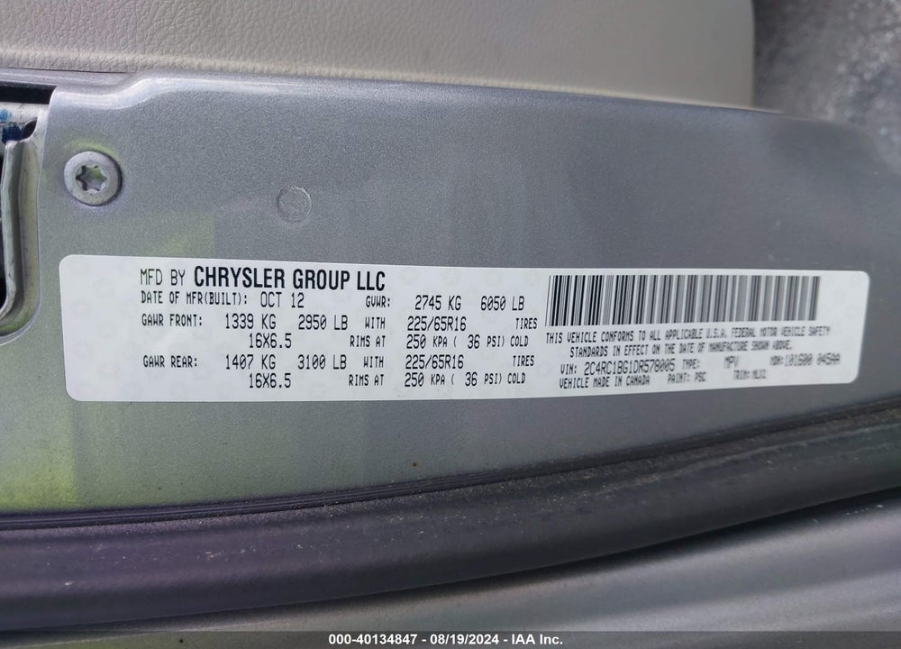 2013 CHRYSLER TOWN & COUNTRY TOURING VIN: 2C4RC1BG1DR578005