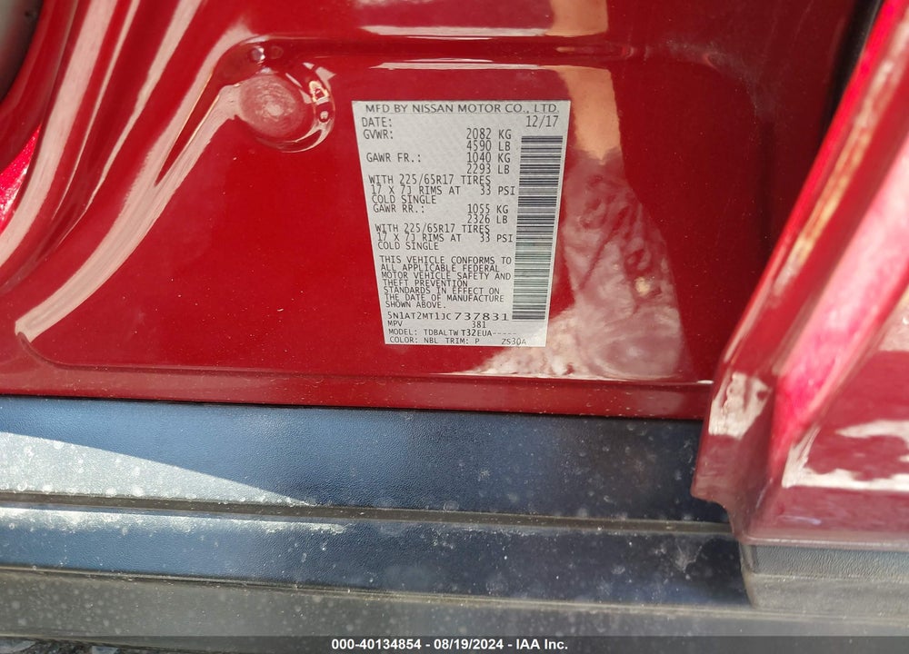 2018 NISSAN ROGUE SV VIN: 5N1AT2MT1JC737831