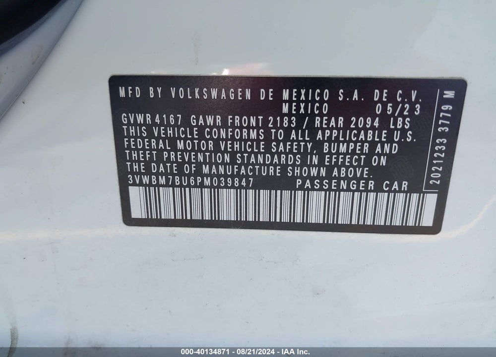 2023 VOLKSWAGEN JETTA 1.5T SPORT VIN: 3VWBM7BU6PM039847
