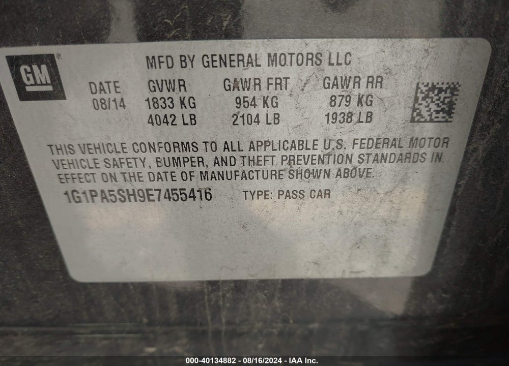 2014 CHEVROLET CRUZE LS AUTO VIN: 1G1PA5SH9E7455416