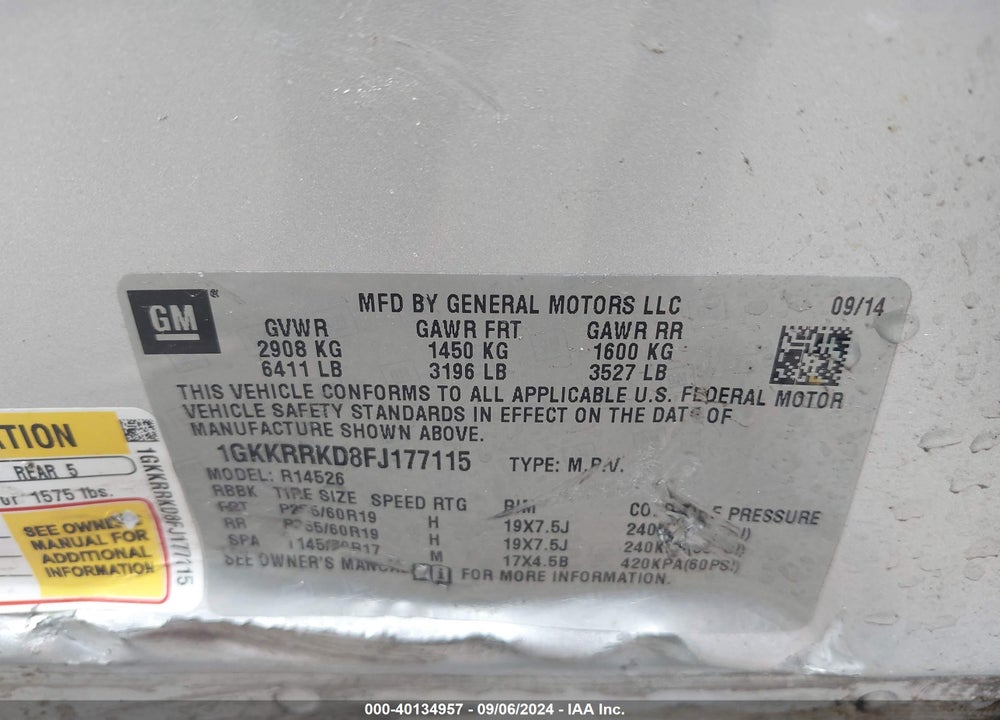 2015 GMC ACADIA SLT-1 VIN: 1GKKRRKD8FJ177115