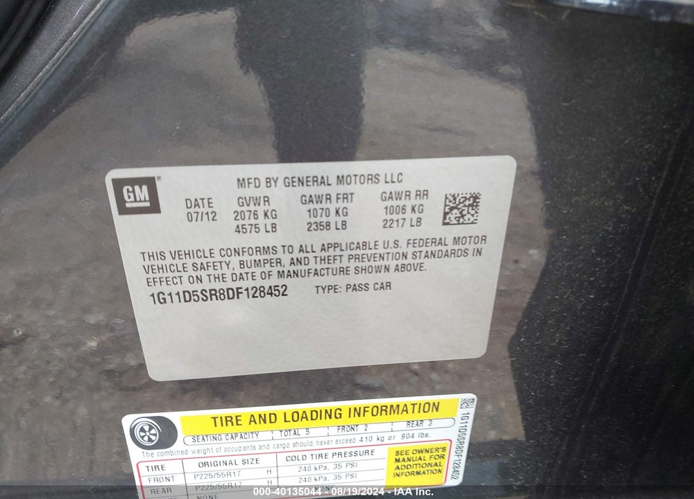 2013 CHEVROLET MALIBU ECO VIN: 1G11D5SR8DF128452