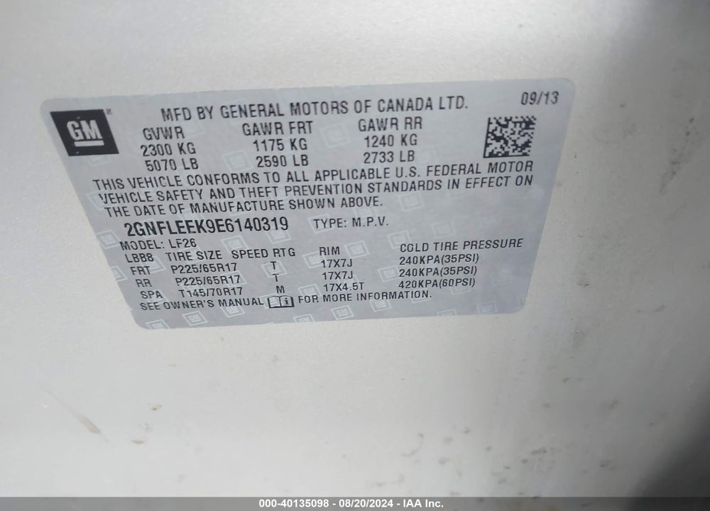 2014 CHEVROLET EQUINOX LS VIN: 2GNFLEEK9E6140319