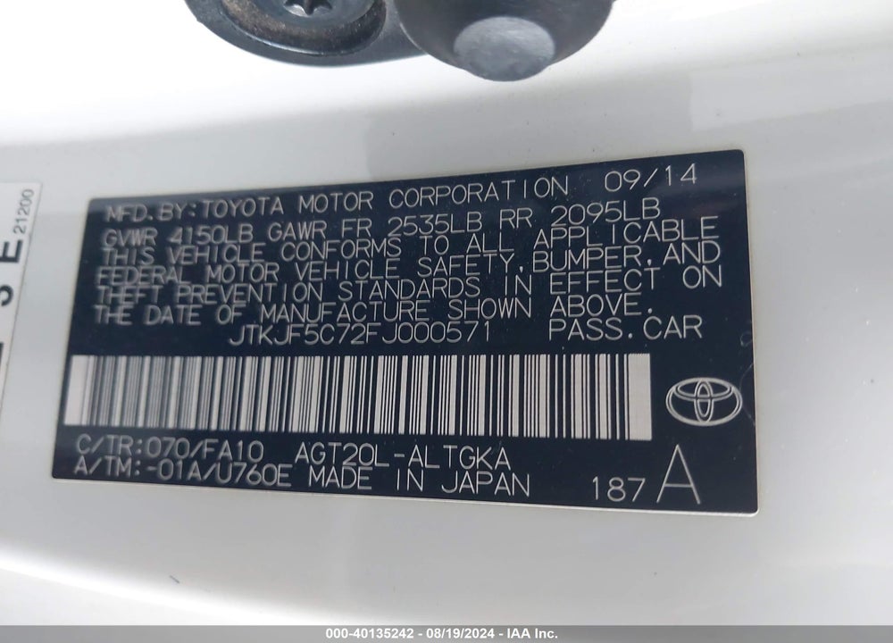 2015 SCION TC VIN: JTKJF5C72FJ000571