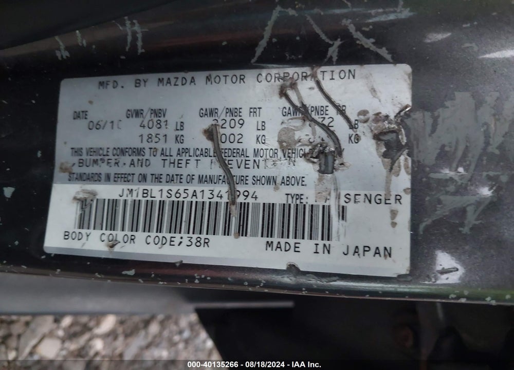 2010 MAZDA 3 S SPORT VIN: JM1BL1S65A1341994